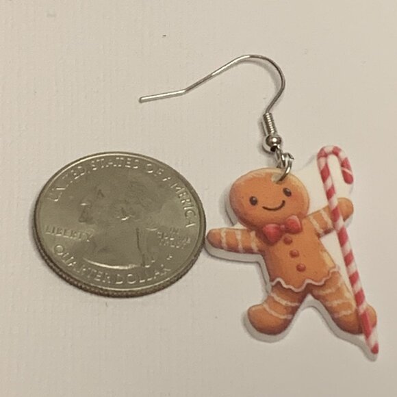 Gingerbread Man Earring, Candy Cane Earring, Christmas Earring, Gift Idea, Xmas - Picture 4 of 4